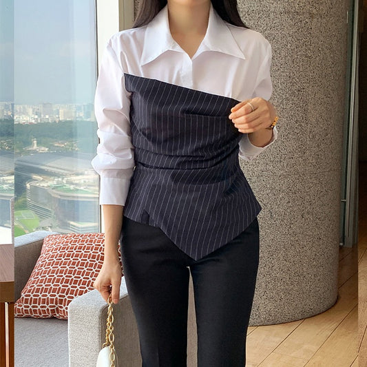 不規則條紋拼接恤衫