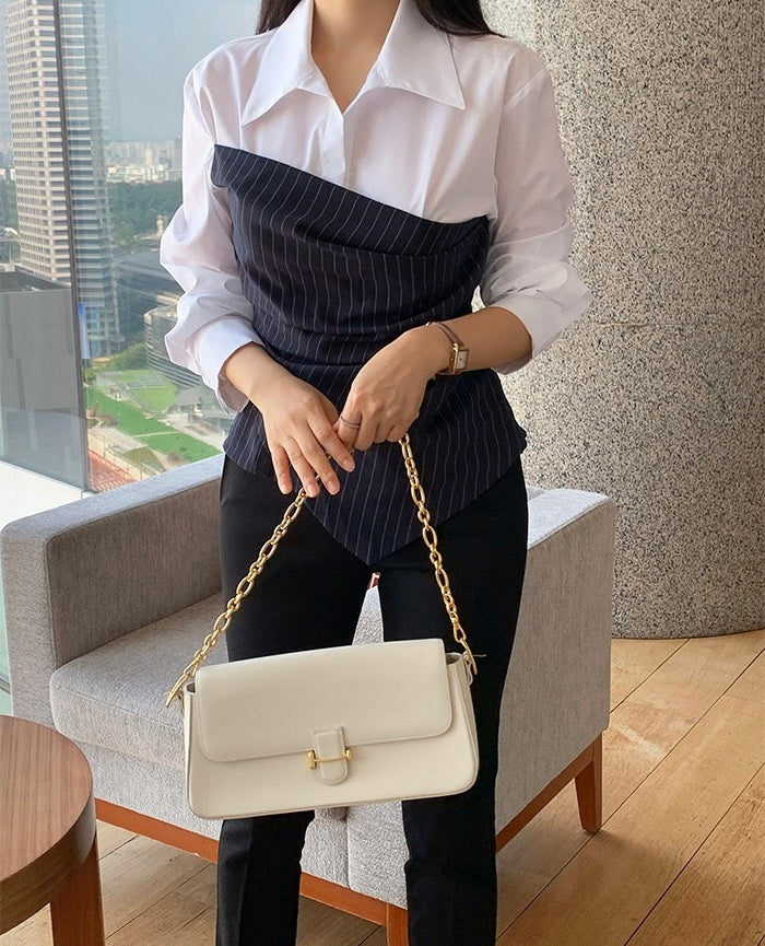 不規則條紋拼接恤衫