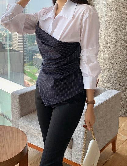 不規則條紋拼接恤衫