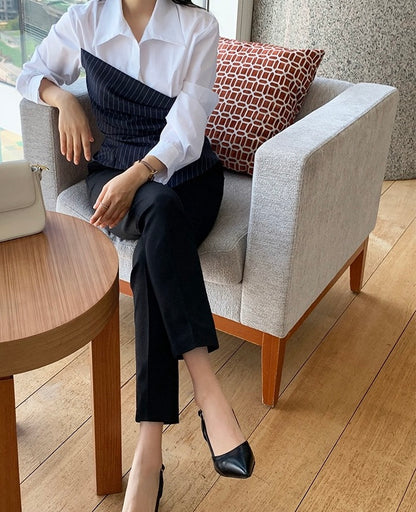 不規則條紋拼接恤衫