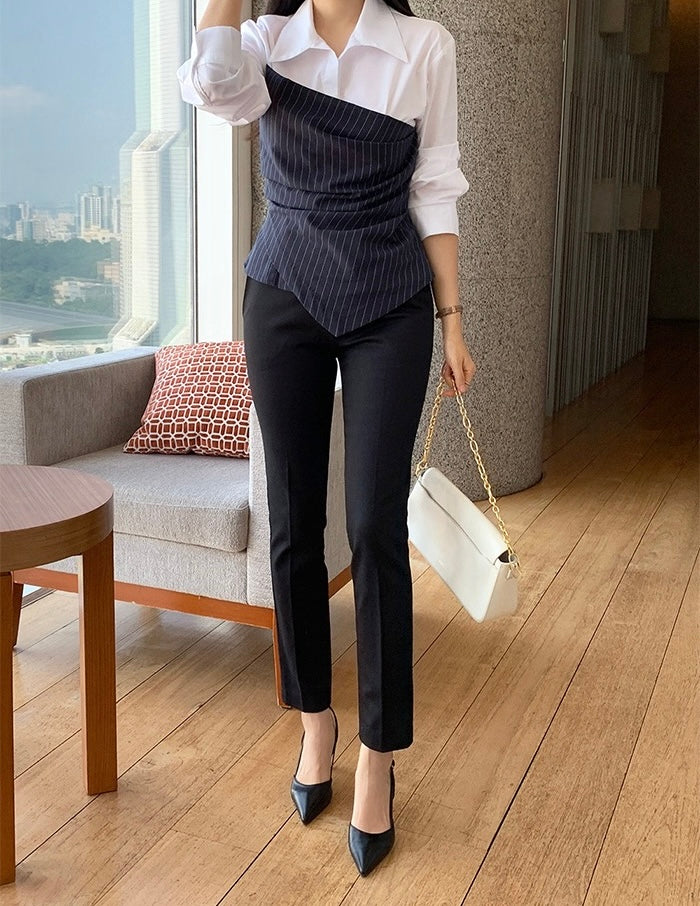 不規則條紋拼接恤衫