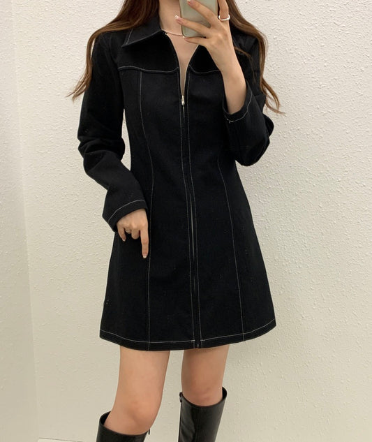 Polo領拉鏈連身裙