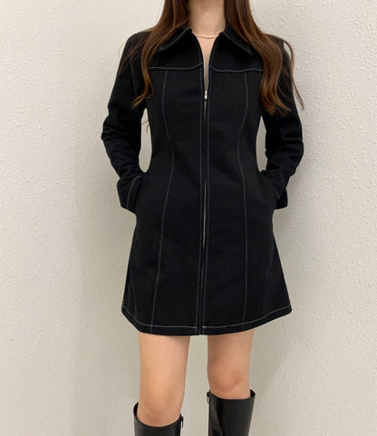 Polo領拉鏈連身裙