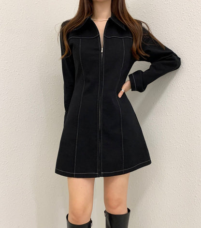 Polo領拉鏈連身裙