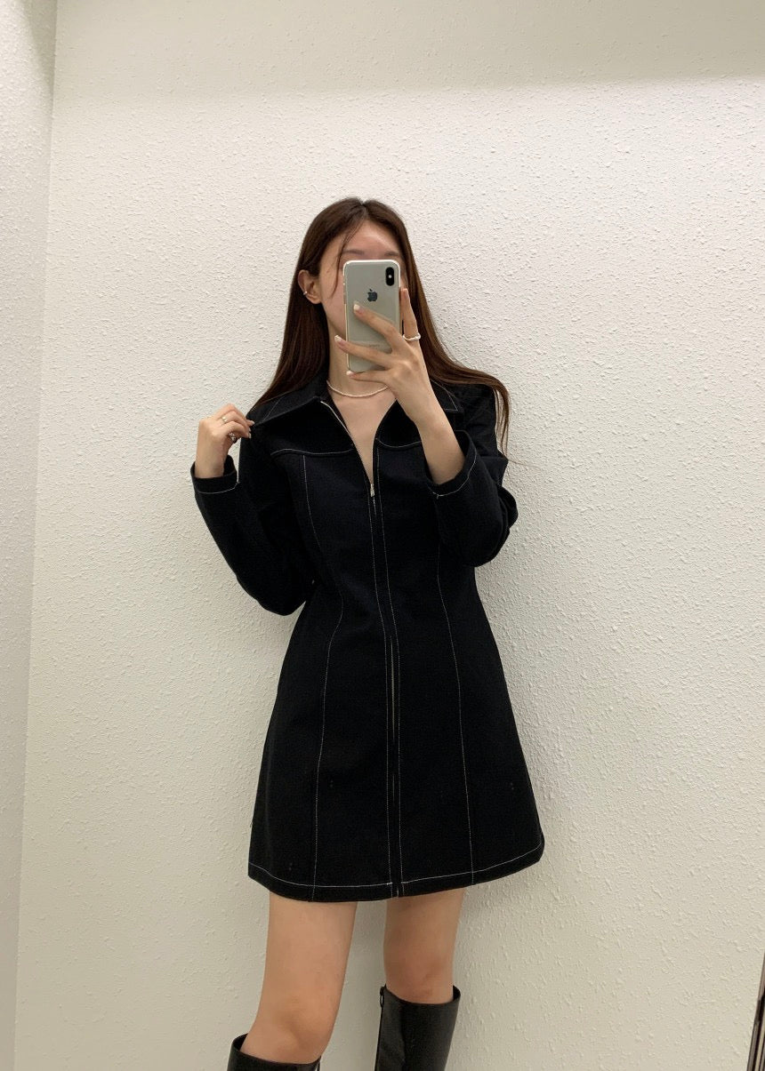 Polo領拉鏈連身裙