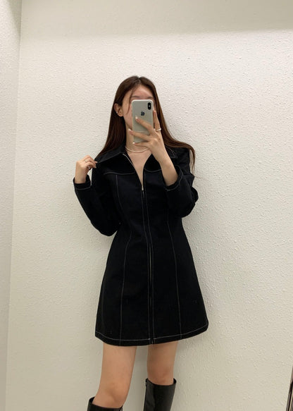 Polo領拉鏈連身裙