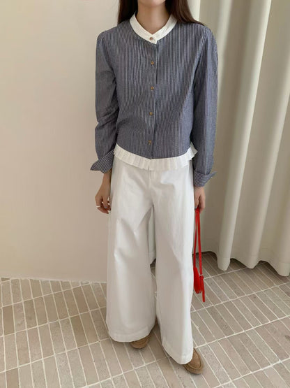 條紋撞色拼接恤衫