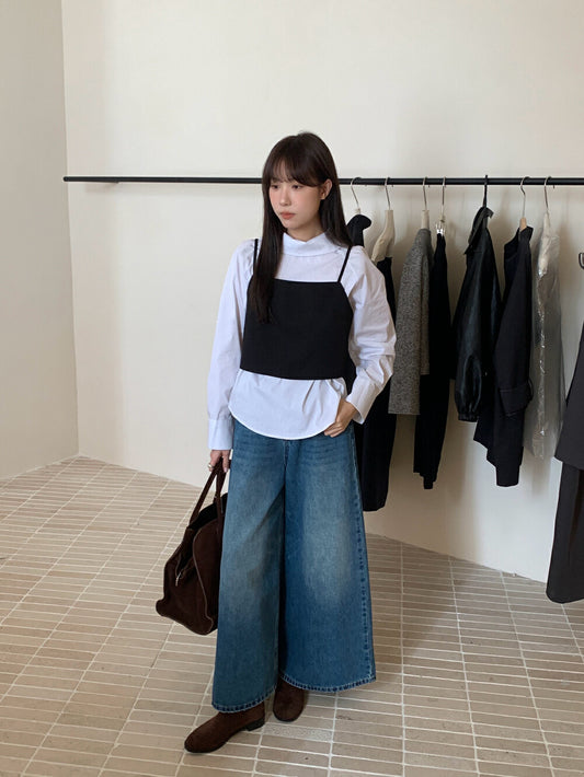 翻領恤衫+吊帶背心套裝