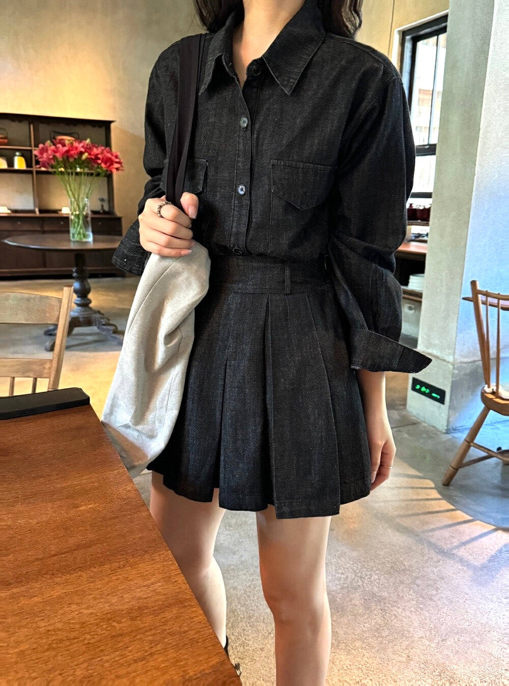 韓系牛仔襯衫+半身裙套裝