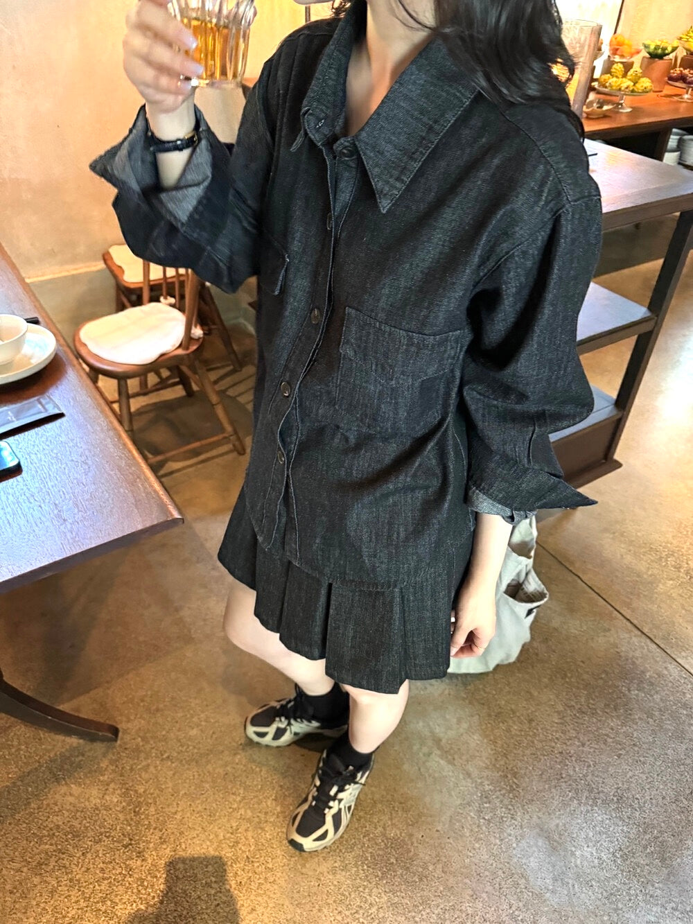 韓系牛仔襯衫+半身裙套裝