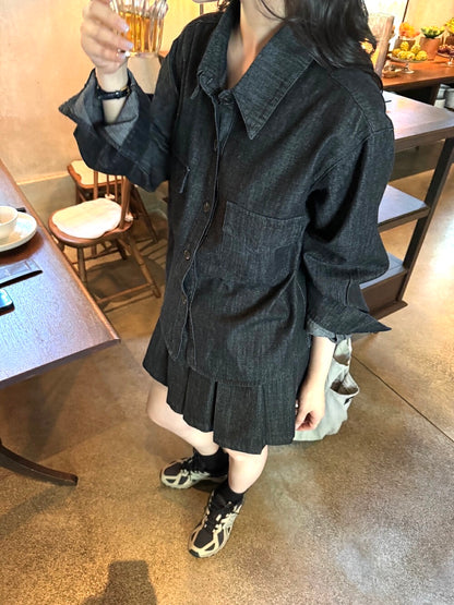 韓系牛仔襯衫+半身裙套裝