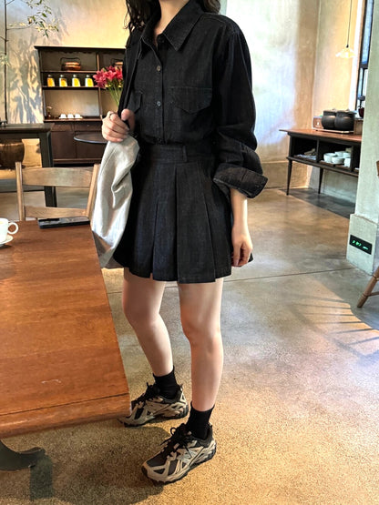 韓系牛仔襯衫+半身裙套裝