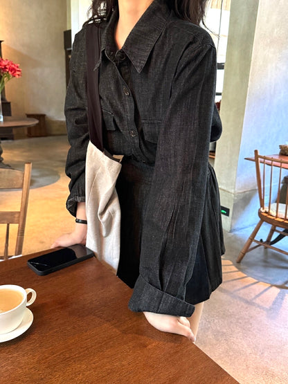 韓系牛仔襯衫+半身裙套裝