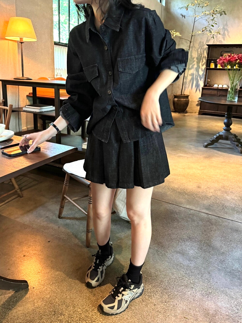 韓系牛仔襯衫+半身裙套裝