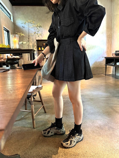 韓系牛仔襯衫+半身裙套裝