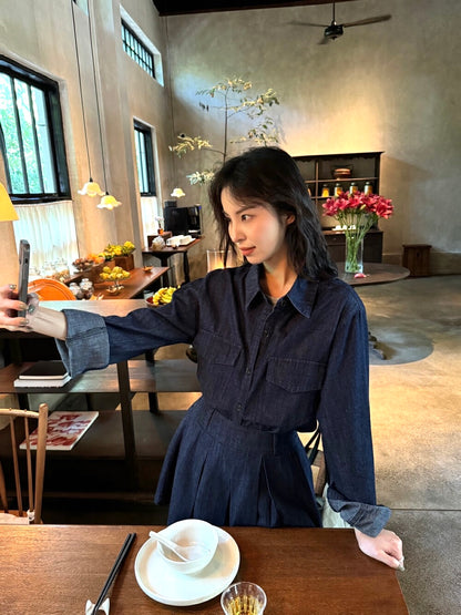 韓系牛仔襯衫+半身裙套裝