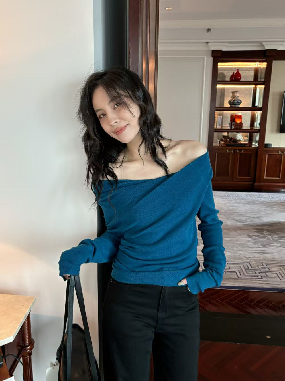 一字肩百搭針織衫