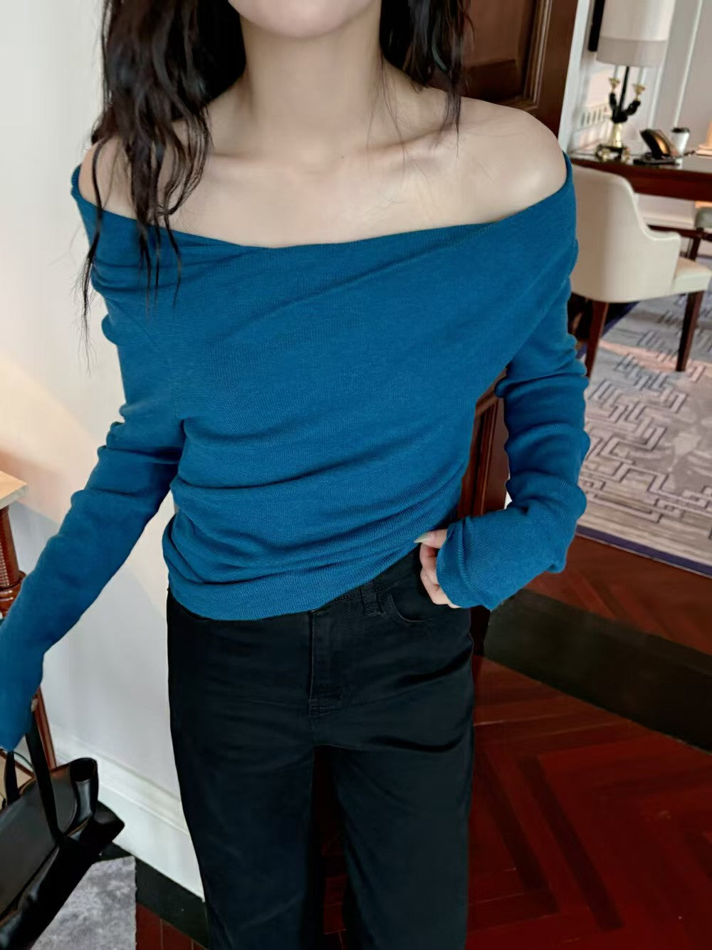 一字肩百搭針織衫