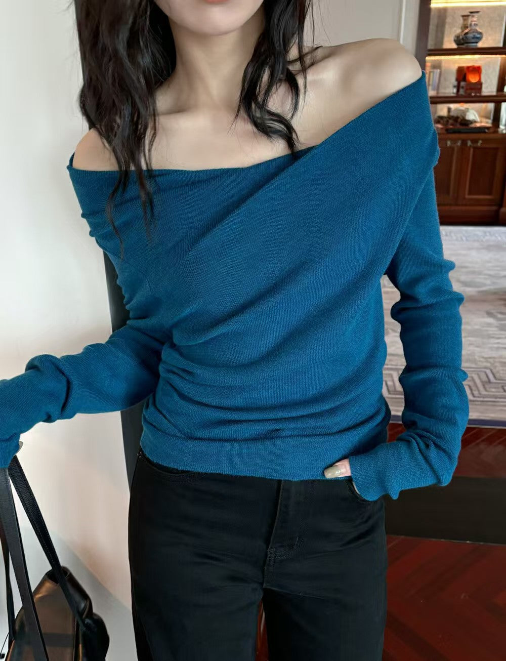 一字肩百搭針織衫