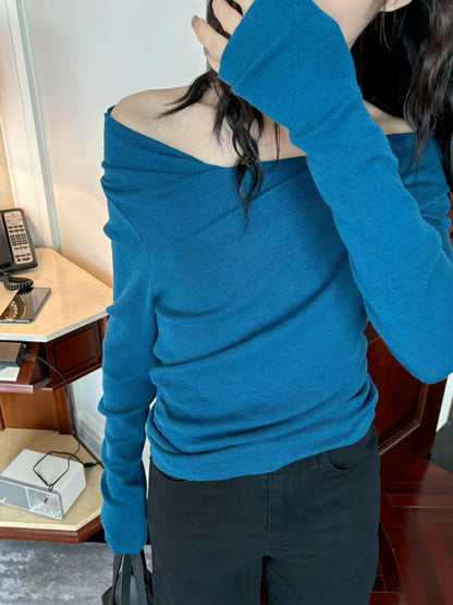 一字肩百搭針織衫