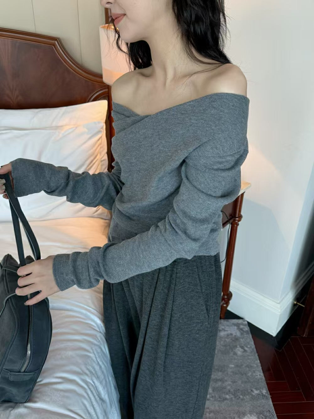 一字肩百搭針織衫