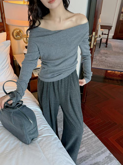 一字肩百搭針織衫