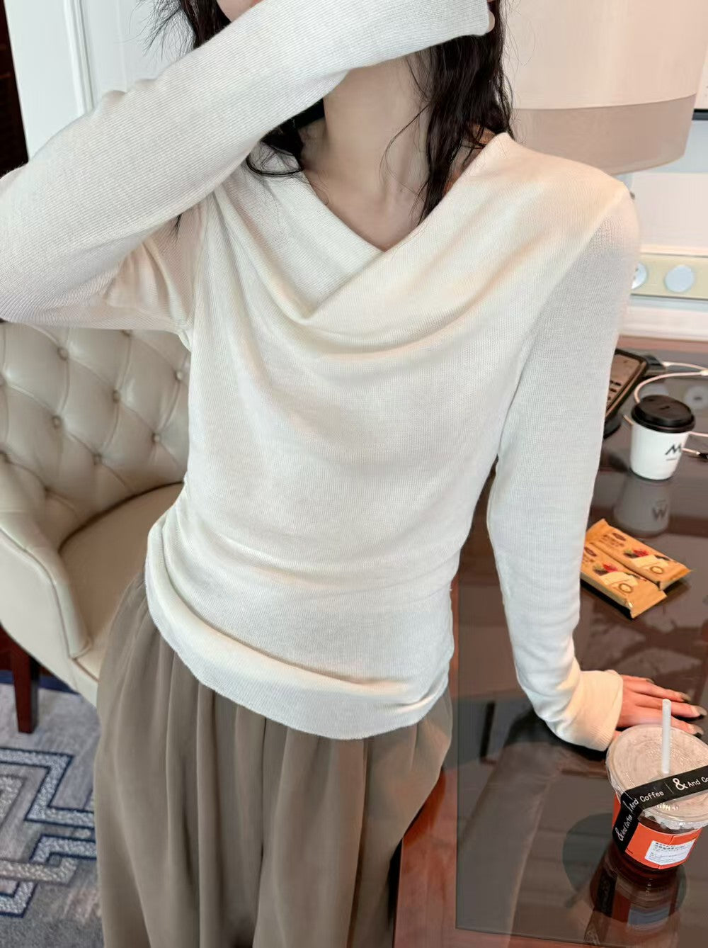 一字肩百搭針織衫