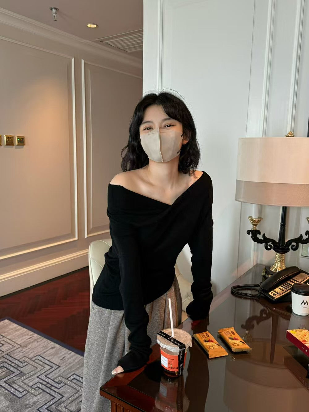 一字肩百搭針織衫