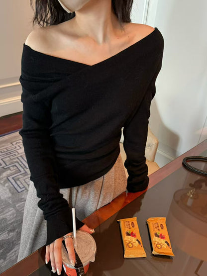 一字肩百搭針織衫