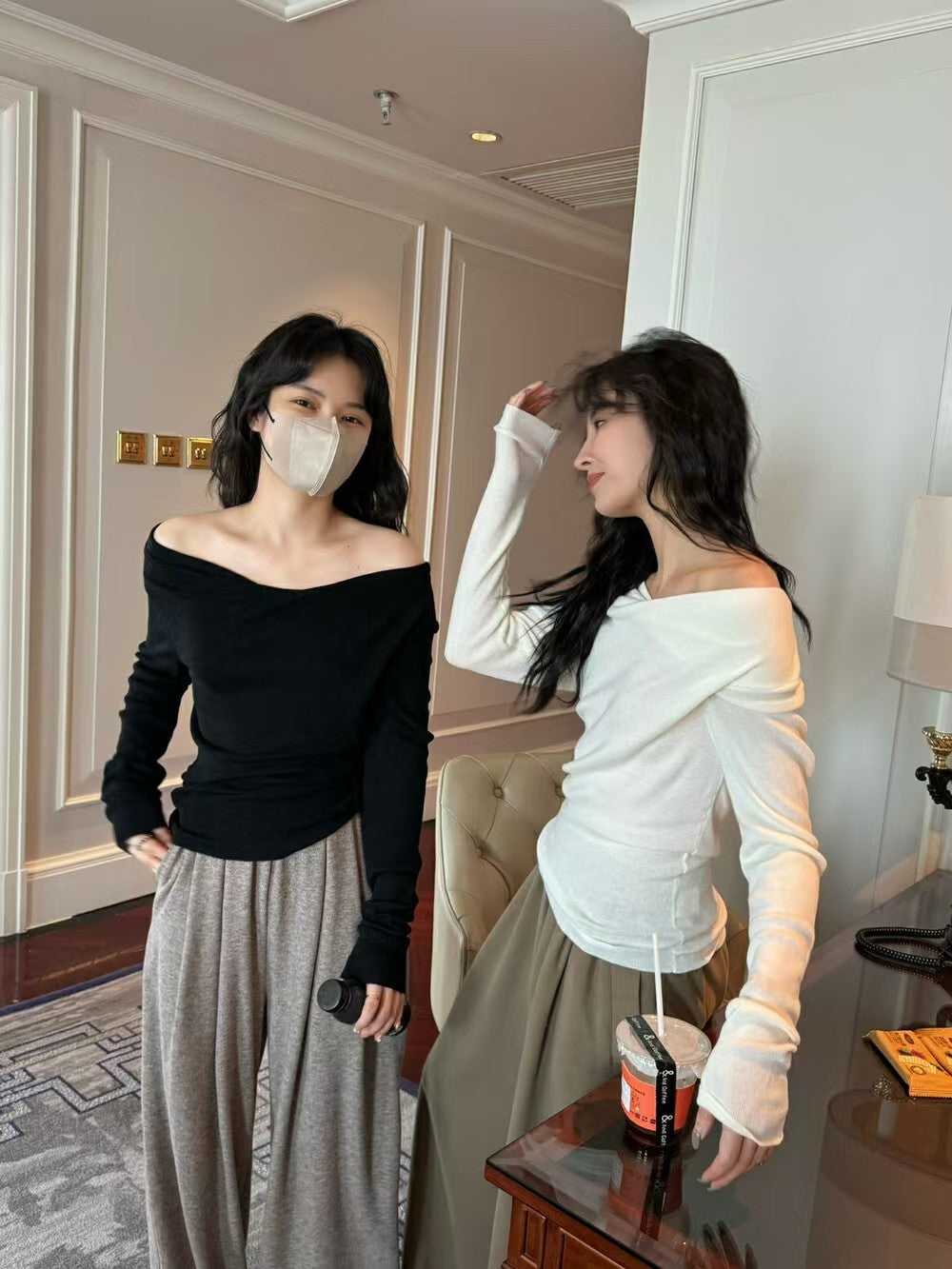 一字肩百搭針織衫