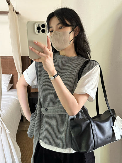 スリット付きベルトウエストニットベスト