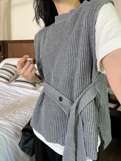 スリット付きベルトウエストニットベスト