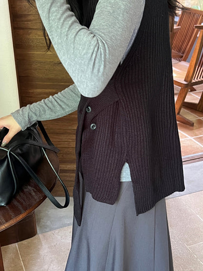 スリット付きベルトウエストニットベスト