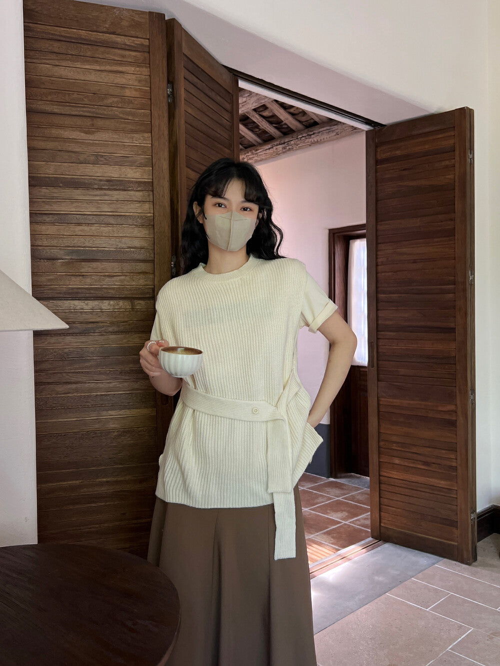 スリット付きベルトウエストニットベスト