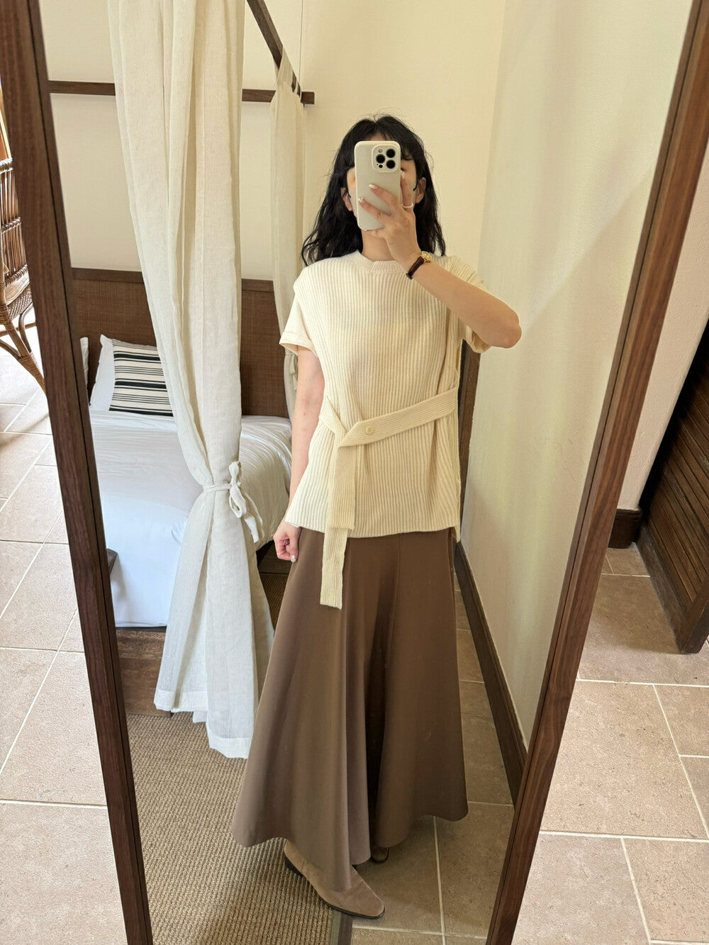 スリット付きベルトウエストニットベスト