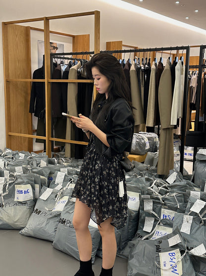 French V-neck Floral Print Dress