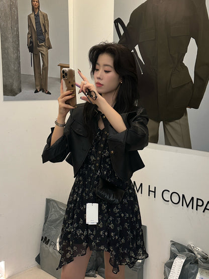 French V-neck Floral Print Dress