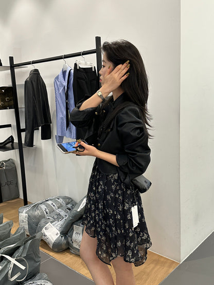 French V-neck Floral Print Dress