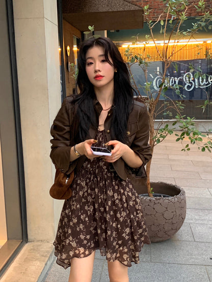 French V-neck Floral Print Dress