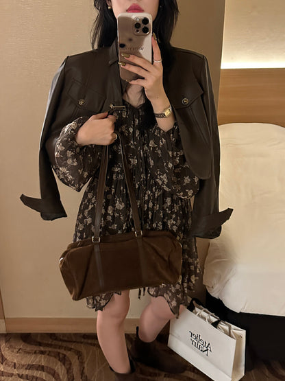 French V-neck Floral Print Dress