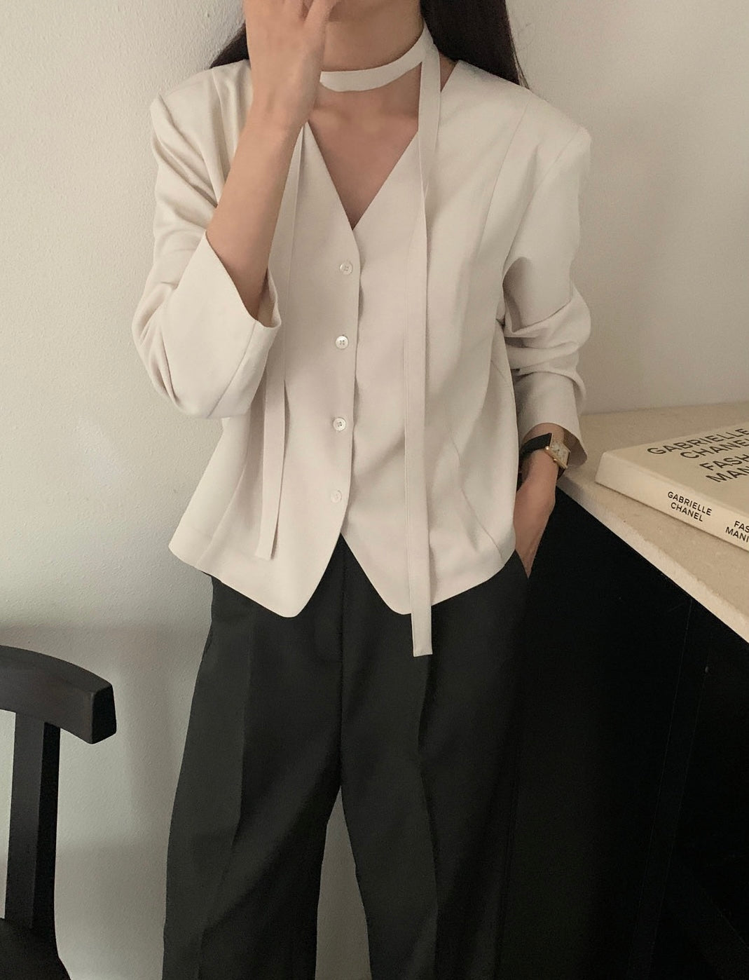 韓式西裝系帶上衣