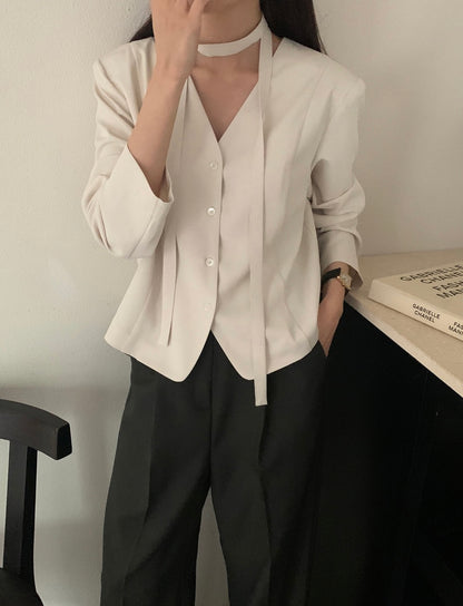 韓式西裝系帶上衣