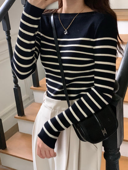 Color-blocked striped knit top