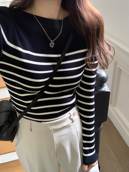 Color-blocked striped knit top