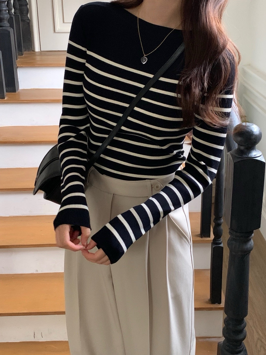 Color-blocked striped knit top