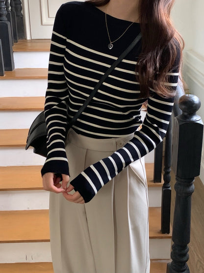 Color-blocked striped knit top