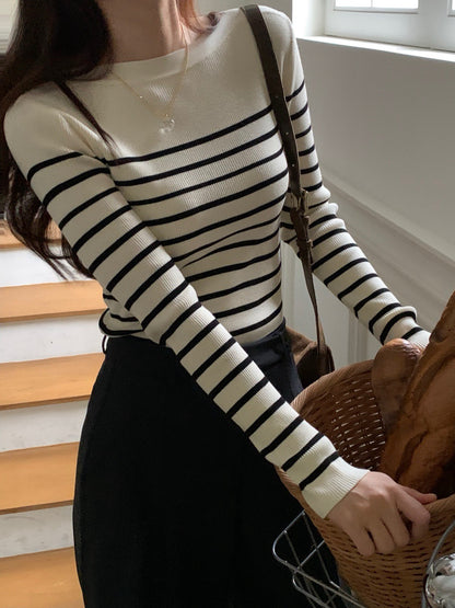 Color-blocked striped knit top