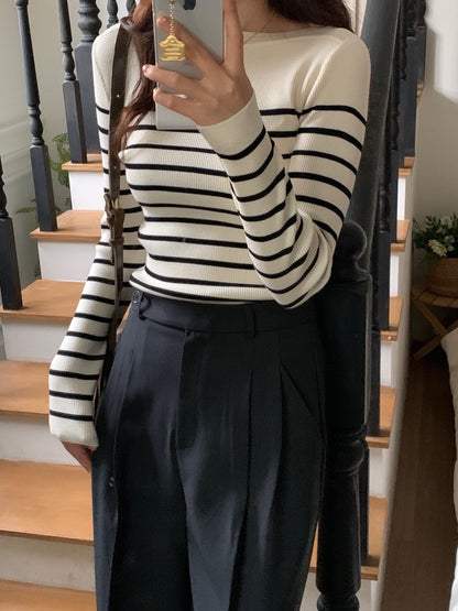 Color-blocked striped knit top