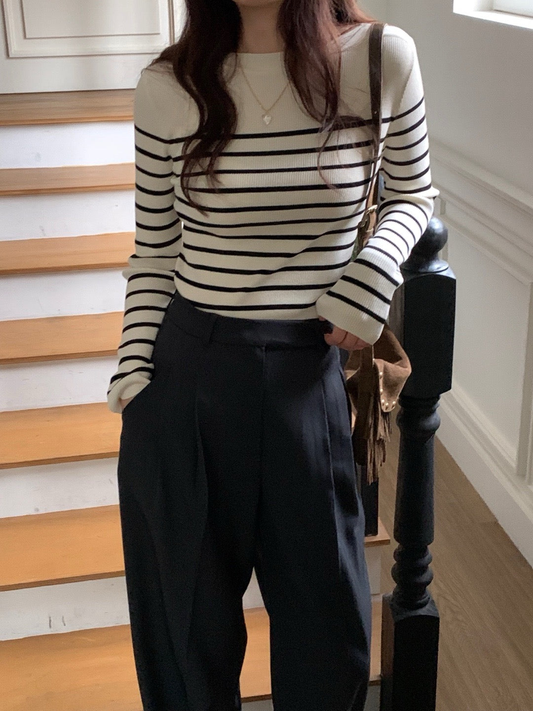 Color-blocked striped knit top
