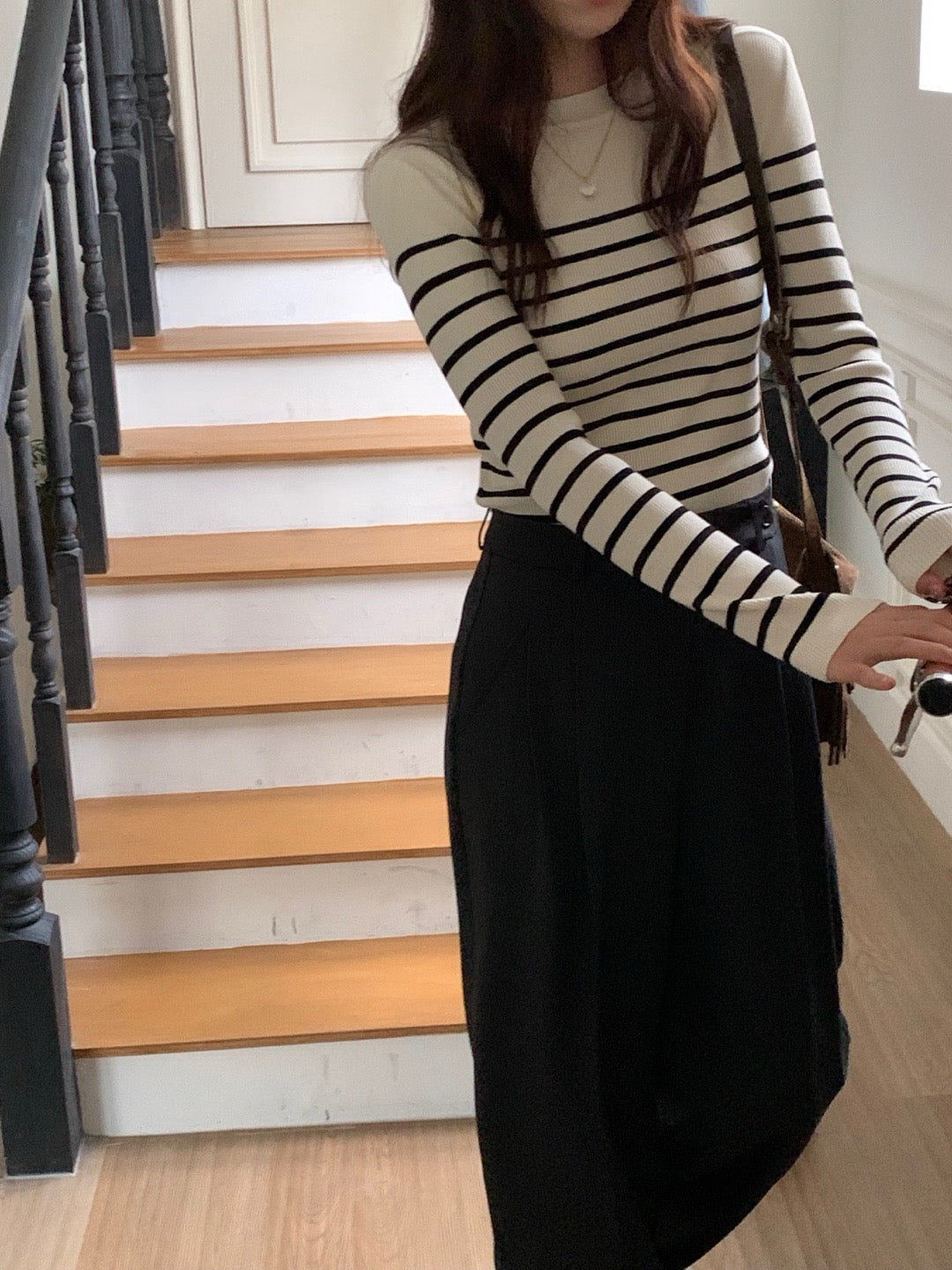 Color-blocked striped knit top